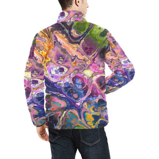 Abstract Fluid Marble Ink Men's Padded Jacket - Image 4