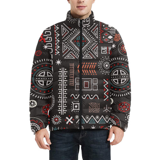 Abstract African Tribal Men's Padded Jacket - Image 3