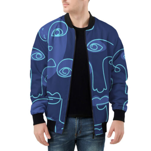 One Line Art Faces Bomber Jacket