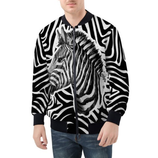 Zebra Splash Watercolor Bomber Jacket - Image 3