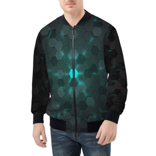 Blue 3D Hexagon Tech Bomber Jacket - Image 3