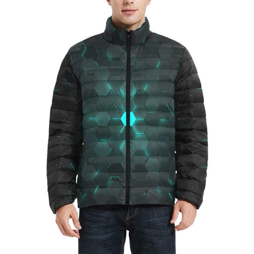 Blue 3D Hexagon Tech Men's Padded Jacket - Image 3