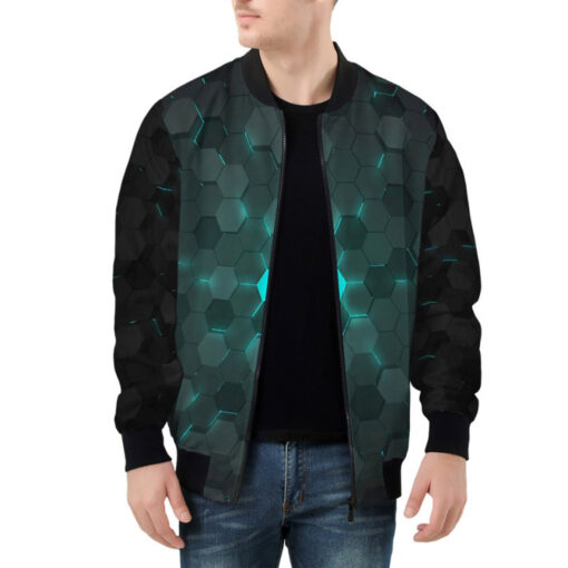 Blue 3D Hexagon Tech Bomber Jacket