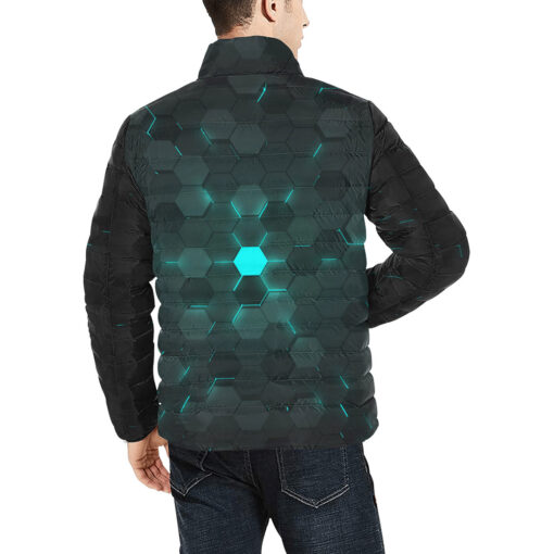 Blue 3D Hexagon Tech Men's Padded Jacket - Image 4