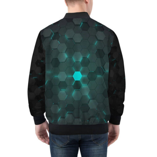 Blue 3D Hexagon Tech Bomber Jacket - Image 2