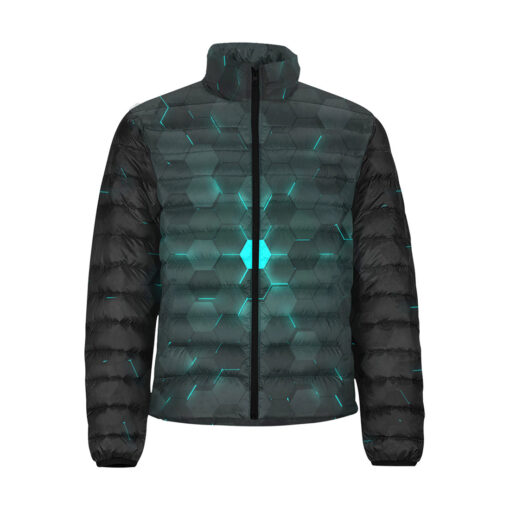 Blue 3D Hexagon Tech Men's Padded Jacket