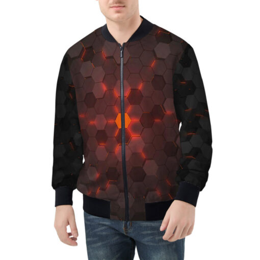 Red 3D Hexagon Tech Bomber Jacket - Image 2