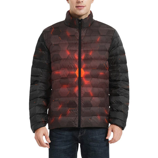 Red 3D Hexagon Tech Men's Padded Jacket - Image 3