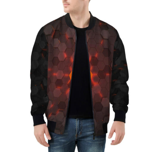 Red 3D Hexagon Tech Bomber Jacket