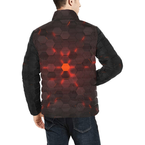 Red 3D Hexagon Tech Men's Padded Jacket - Image 4