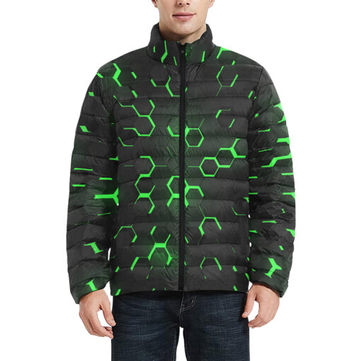 Green 3D Hexagon Tech Men's Padded Jacket - Image 3