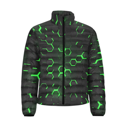 Green 3D Hexagon Tech Men's Padded Jacket