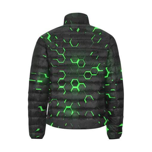 Green 3D Hexagon Tech Men's Padded Jacket - Image 2