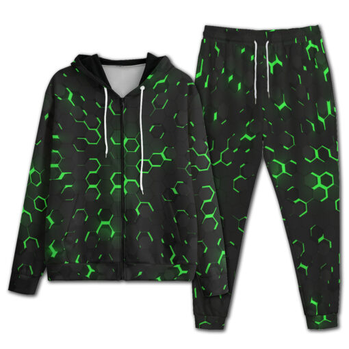 Green 3D Hexagon Tech Men's Tracksuit