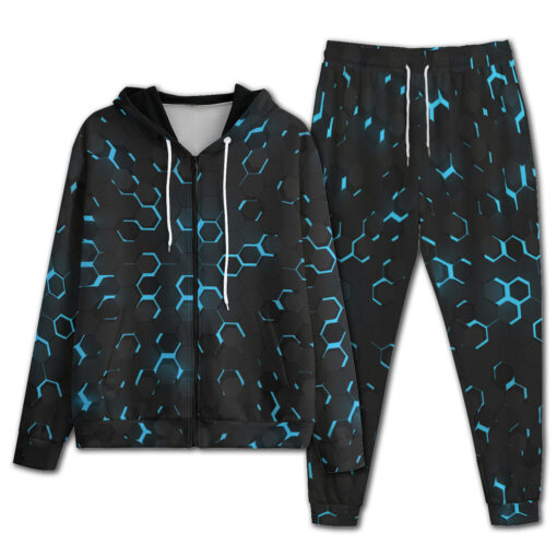 Blue 3D Hexagon Tech Men's Tracksuit