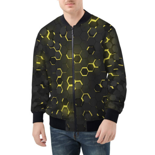 Yellow 3D Hexagon Tech Bomber Jacket - Image 3