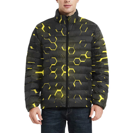 Yellow 3D Hexagon Tech Men's Padded Jacket - Image 3