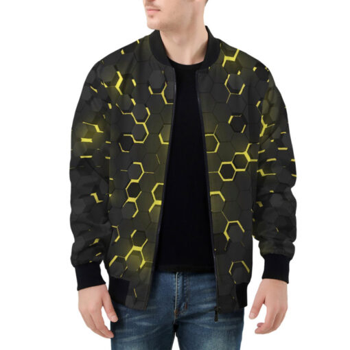 Yellow 3D Hexagon Tech Bomber Jacket