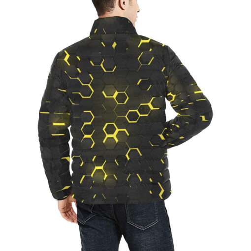 Yellow 3D Hexagon Tech Men's Padded Jacket - Image 4