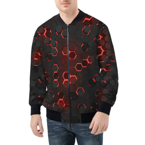 Red 3D Hexagon Tech Bomber Jacket - Image 3