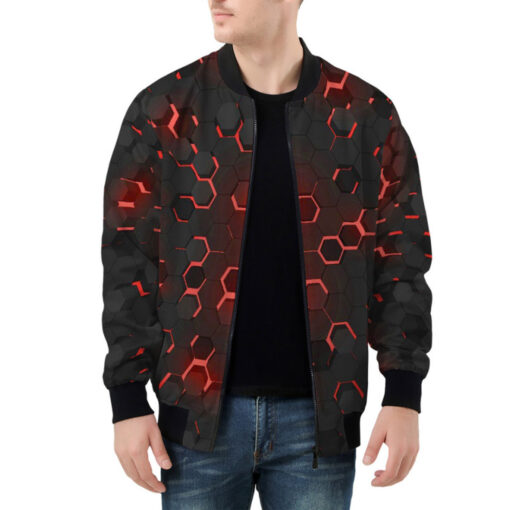 Red 3D Hexagon Tech Bomber Jacket