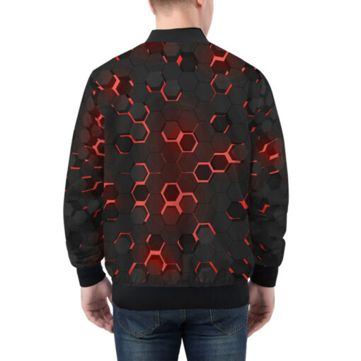 Red 3D Hexagon Tech Bomber Jacket - Image 2