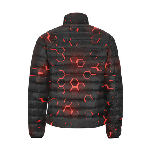 Red 3D Hexagon Tech Men's Padded Jacket - Image 2