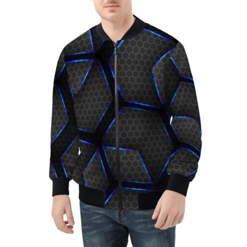 Glossy Metal Hexagons Tech Bomber Jacket - Image 3