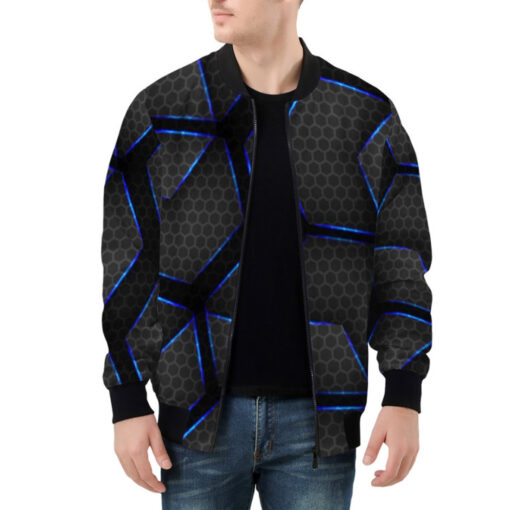 Glossy Metal Hexagons Tech Bomber Jacket