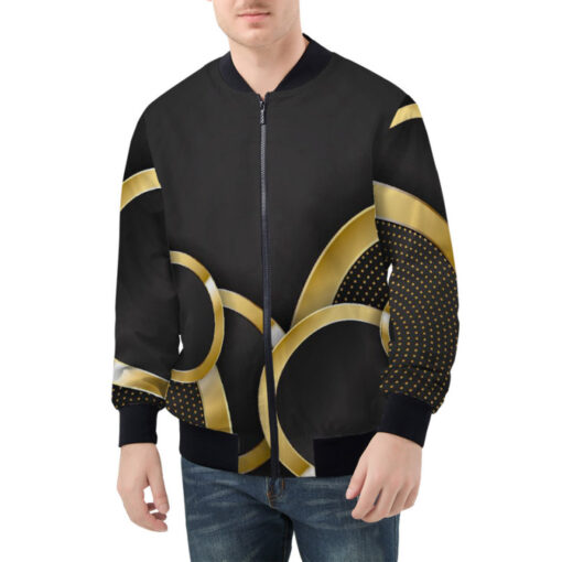 Shiny Gold Circle Shapes Bomber Jacket - Image 3