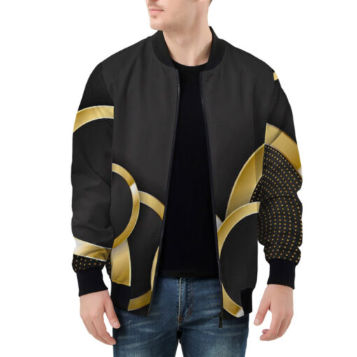 Shiny Gold Circle Shapes Bomber Jacket