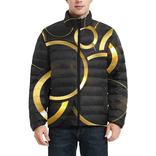 Shiny Gold Circle Shapes Men's Padded Jacket - Image 3