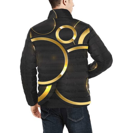 Shiny Gold Circle Shapes Men's Padded Jacket - Image 4