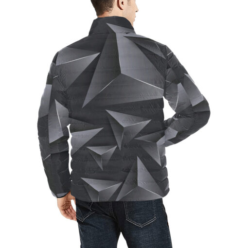 Modern Gray 3D Triangles Men's Padded Jacket - Image 4