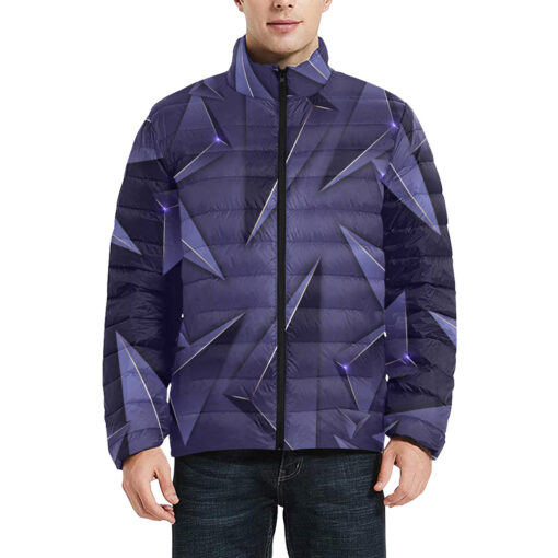 Luxury Blue 3D Triangles Men's Padded Jacket - Image 3