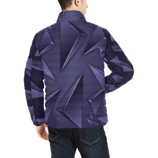 Luxury Blue 3D Triangles Men's Padded Jacket - Image 4