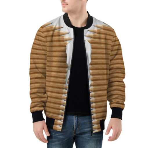 Creative Zipped Pencils Squares Bomber Jacket