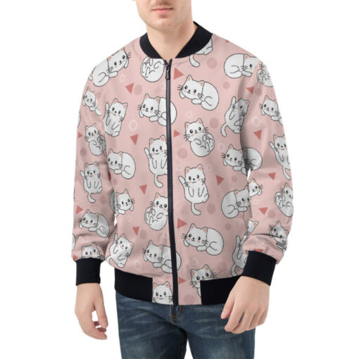 Light Pink Cute Cats Bomber Jacket - Image 3