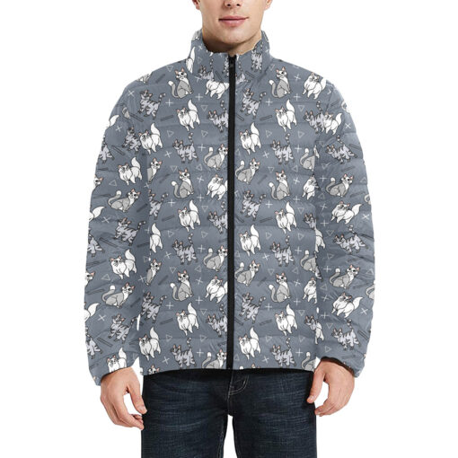 Cute Gray and White Cats Men's Padded Jacket - Image 3