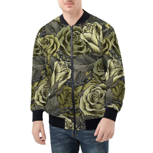 Blooming Green Roses Bomber Jacket - Image 3