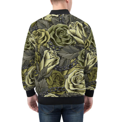 Blooming Green Roses Bomber Jacket - Image 2