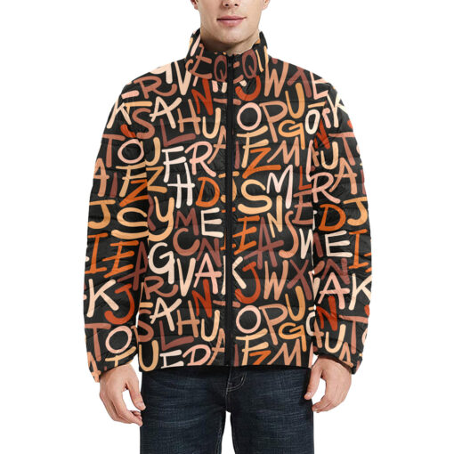 Hand Drawn Brown Letters Men's Padded Jacket - Image 3