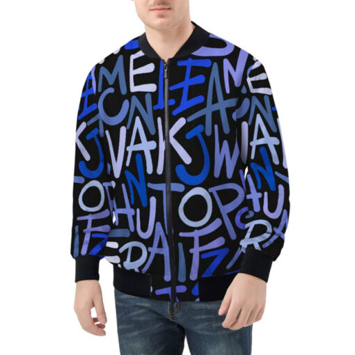 Hand Drawn Blue Letters Bomber Jacket - Image 3