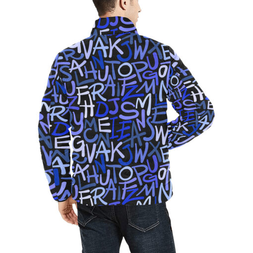 Hand Drawn Blue Letters Men's Padded Jacket - Image 4