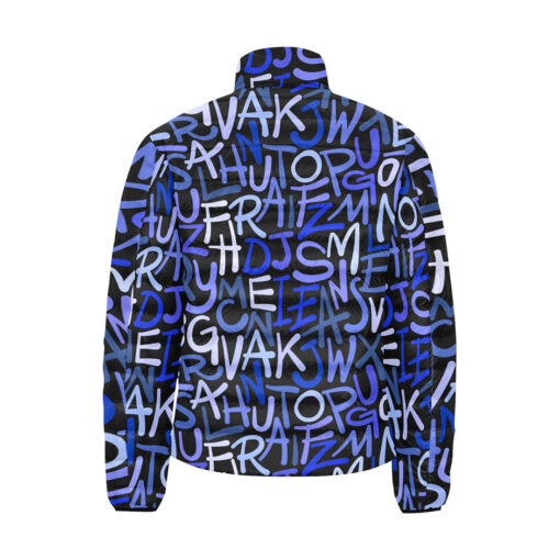 Hand Drawn Blue Letters Men's Padded Jacket - Image 2