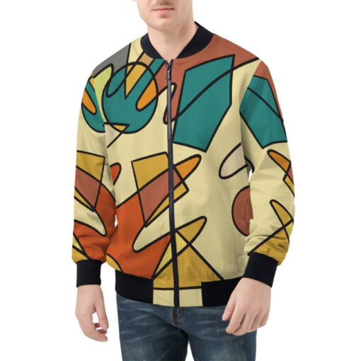 Triangle Circles Retro Doodles Bomber Jacket - Image 3