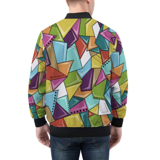 Colorful Mosaic Geometric Bomber Jacket - Image 2