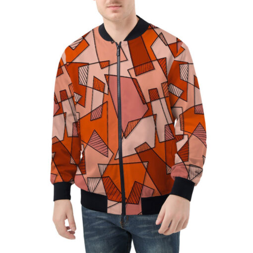 Mosaic Geometric Red Bomber Jacket - Image 3