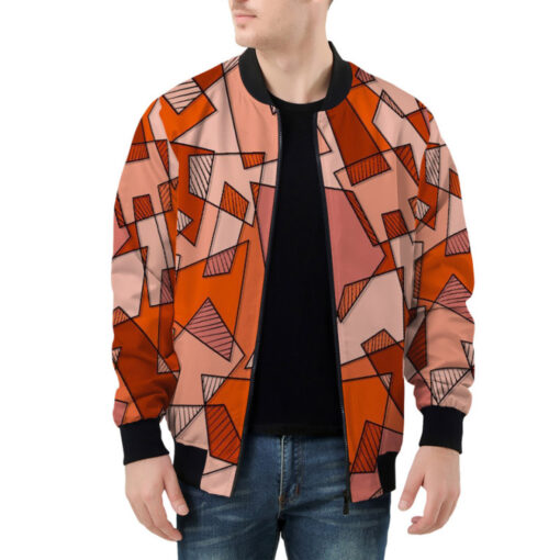 Mosaic Geometric Red Bomber Jacket