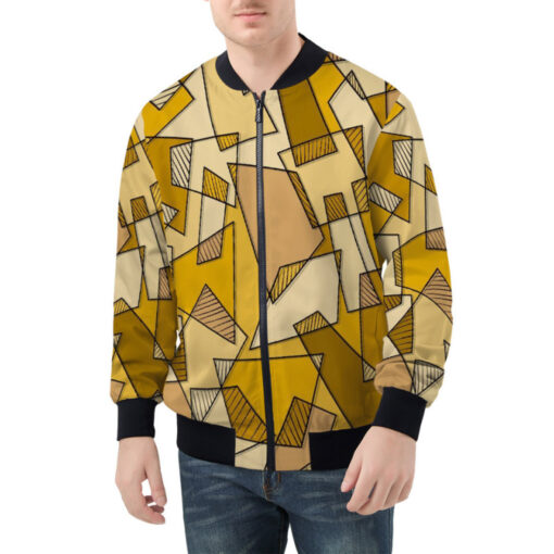 Mosaic Geometric Yellow Bomber Jacket - Image 3